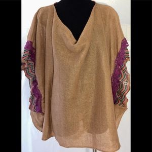 JO NO FUI Brown Poncho Knit Sweater YOOX sz 6